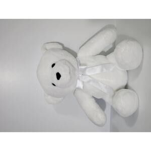 Soft White Plush Teddy Bear with Satin Bow